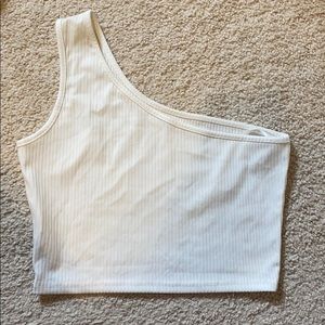 White One shoulder Crop Top